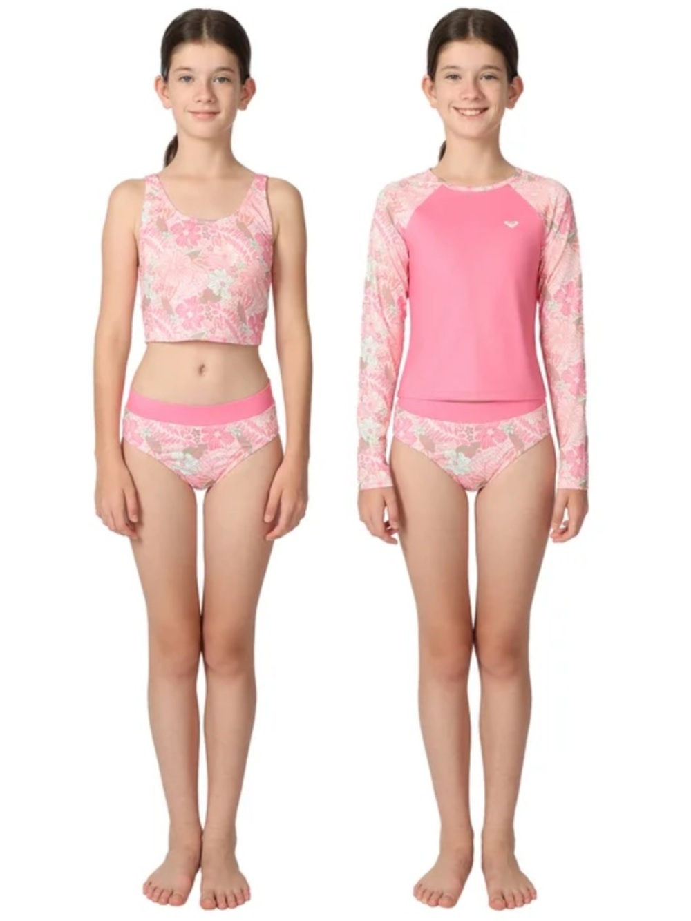 Roxy Girls Pink Floral Rash Guard three-Piece Swim Set